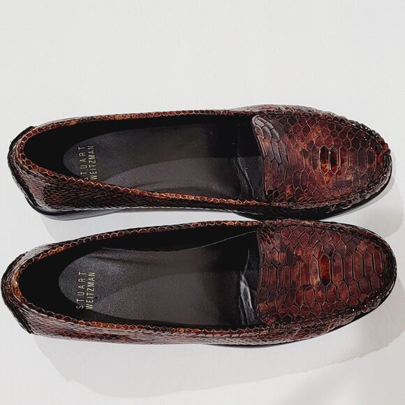 Stuart Weitzman Nice Brown Crystal Snake Loafers Women 9.5 W Croc Patent Leather - Picture 12 of 12